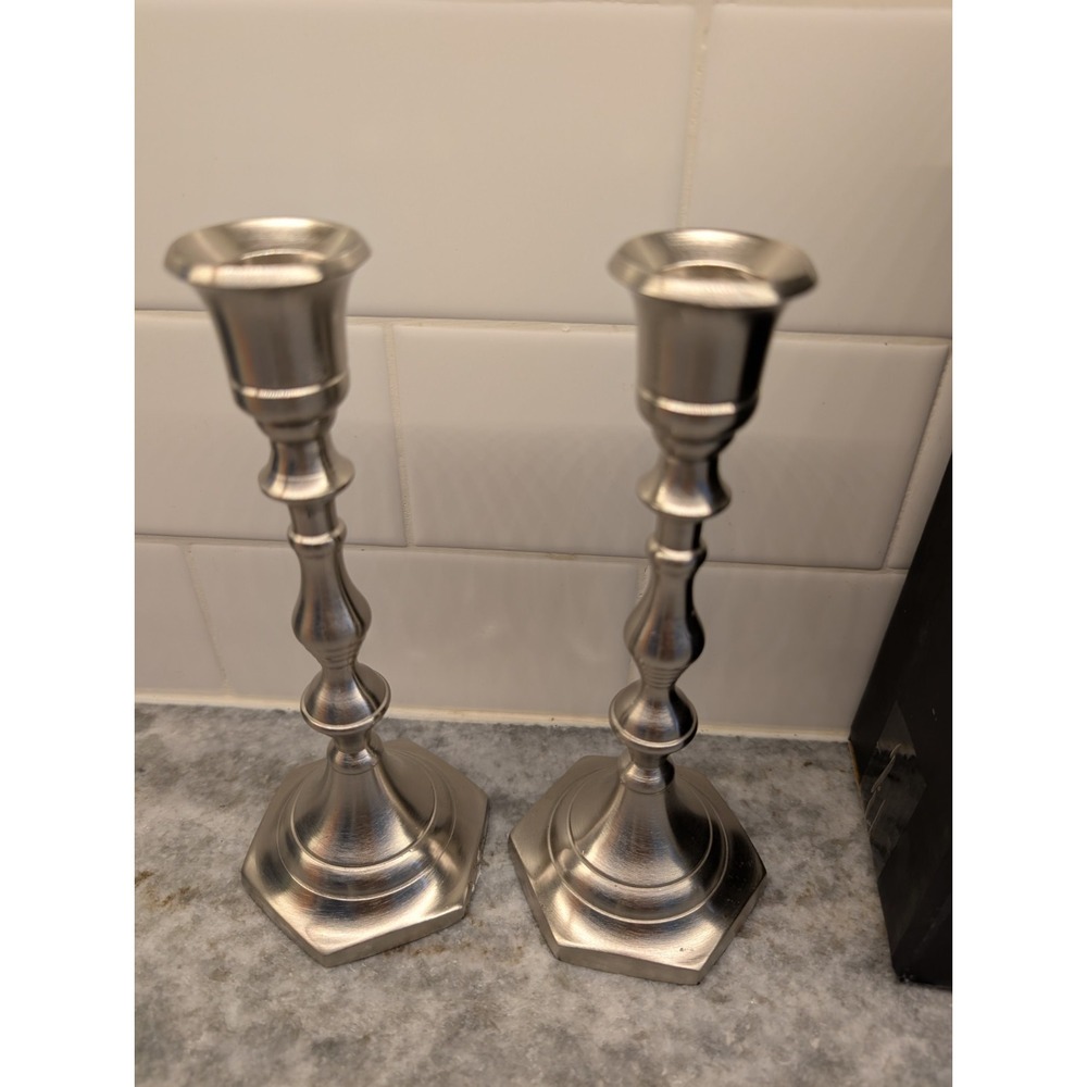 Pair Pewter Candlesticks,‎ Made In India, BNIB